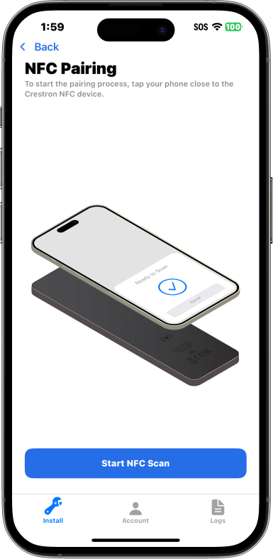 Pair by tapping your phone close to the Crestron NFC device