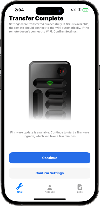 Confirm that you’ve successfully connected your remote and tap Continue