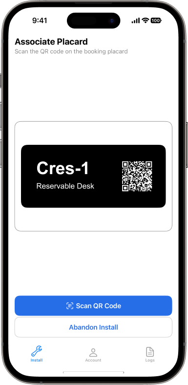 Scan QR code on custom scheduling placard