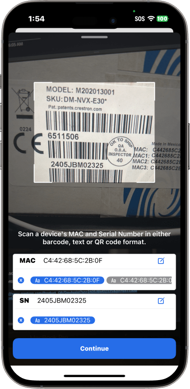Scan MAC address, serial number, bar code, or QR code to claim
